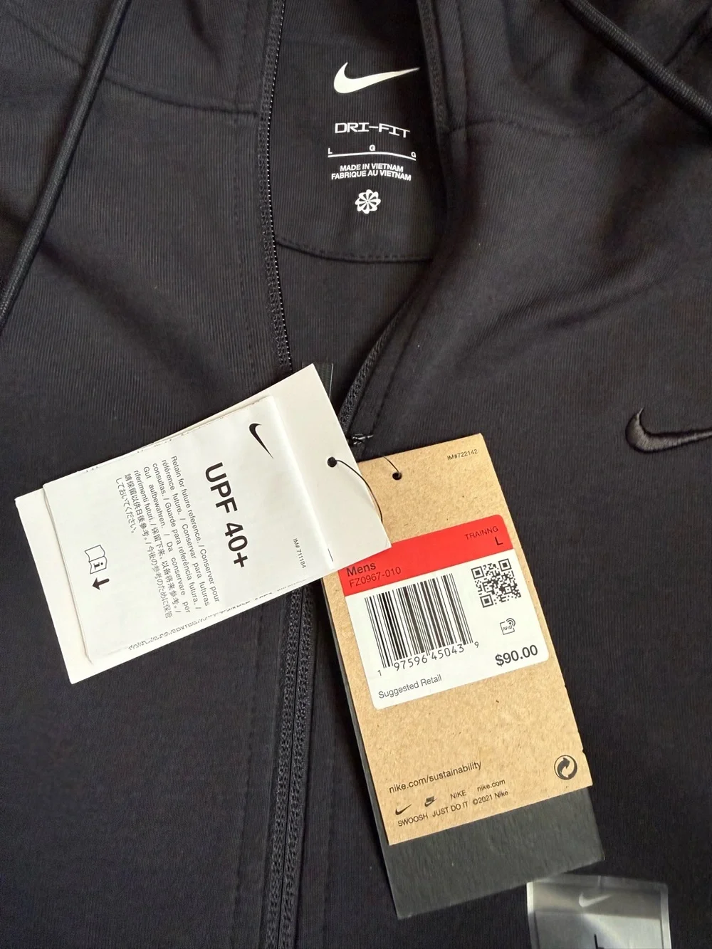 Nike Men's Dri-FIT UV Full-Zip Performance Hoodie - FZ0967-010 - Black - NWT